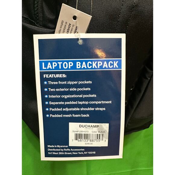 Duchamp London Black Laptop Backpack w/ Multiple Pockets NWT - Picture 7 of 16